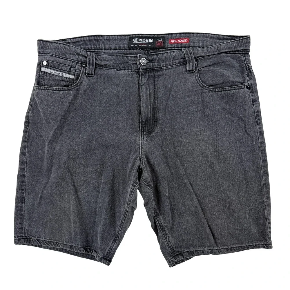 Ecko Unltd. Shorts Mens 40 Gray Denim Bermuda Relaxed 5-Pocket‎ Y2K Casual